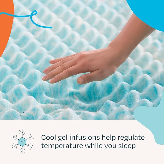 Linenspa 2 Inch Gel Memory Foam Mattress Topper – Egg Crate Style, Reversible for two feels – Promotes Airflow & Relieves Pressure Points – California King