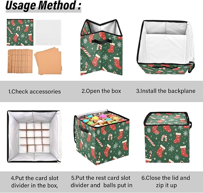 Snowflake Christmas Ornament Storage Basket Box Turquoise Teal Winter Holiday Storage Container Cube with Adjustable Dividers for 64 Holiday Ornaments or Decorations Keep Clean and Dry for Next Season