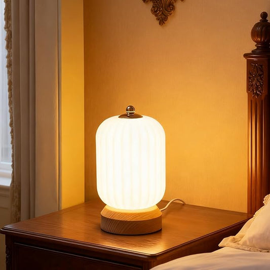LONRISWAY LED Wood Table Lamp, 3-Color Modern Desk lamp Bedroom Bedside Night Light, Dimmable Led Lighting, Creative Home Decor, Unique House warmging Gift