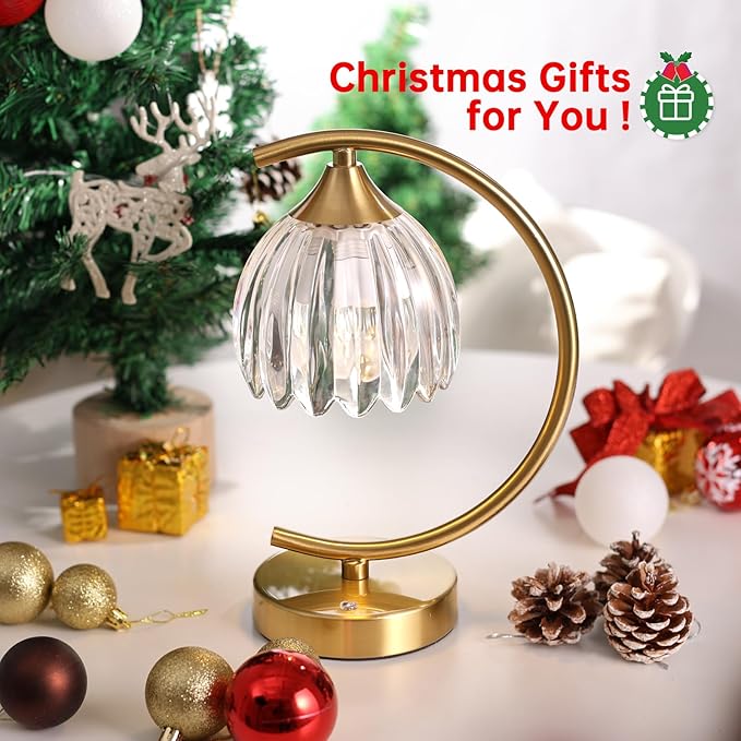 Shenmoyl Tulip Table Lamp, 5200mAh Cordless Touch Control Table Lamp with 3 Color Temps & Stepless Dimming, Rechargeable Battery Table Lamp for Living Room, Bedroom, Office, Shelf (Transparent Tulip)