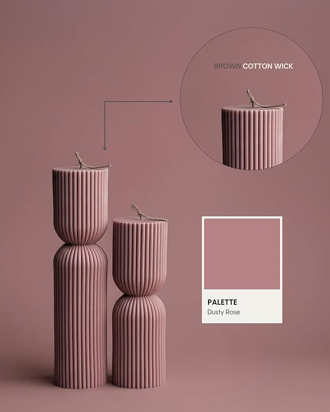 LAWA Hourglass Pillar Candle - Large Beautiful Handmade Soy Wax Candle Elegant Bubble Aesthetic Housewarming Gift Home Room Shelf Decor Idea White Dusty Rose (Set of 2)