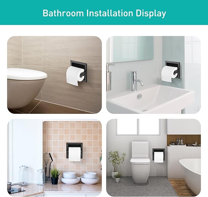 POKIM Matte Black Recessed Toilet Paper Holder/Tissue Paper Holder Stainless Steel Toilet Paper Holder in Wall for Bathroom Accessories Rear Mounting Bracket Included