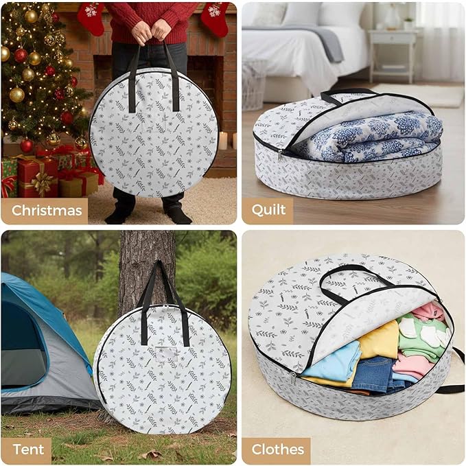 Storage Bag White Wheat Ear Round Storage Totes Bins Closet Organizers with Zippers & Handle Floral Leaf Plant Clothes Storage Container for Bedroom Dorm Space Saving Packing Supplies Moving Bags