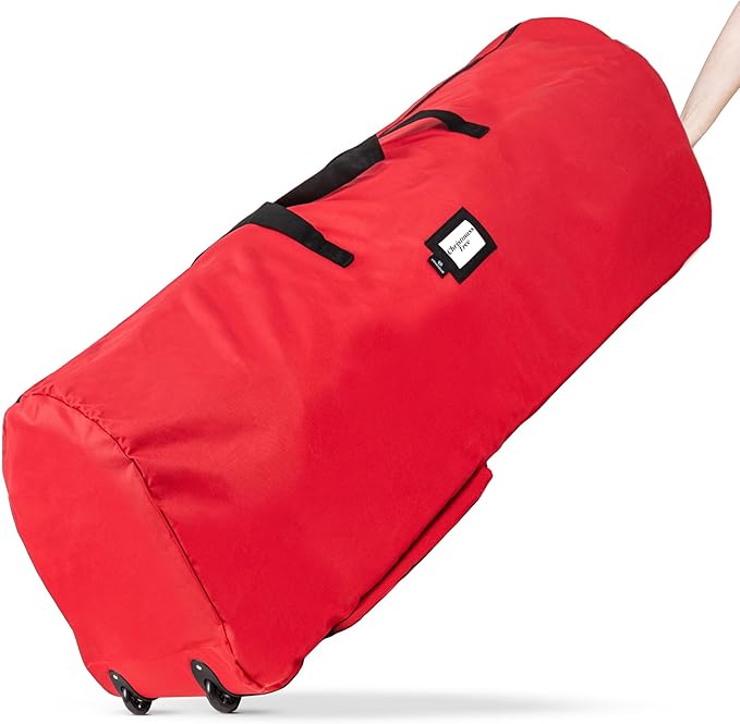 Handy Laundry Christmas Tree Storage Bag with Wheels – Fits 7.5 ft Artificial Tree, Heavy Duty Holiday Storage Container, Zippered, Reinforced Handles, Exterior Pockets, Red