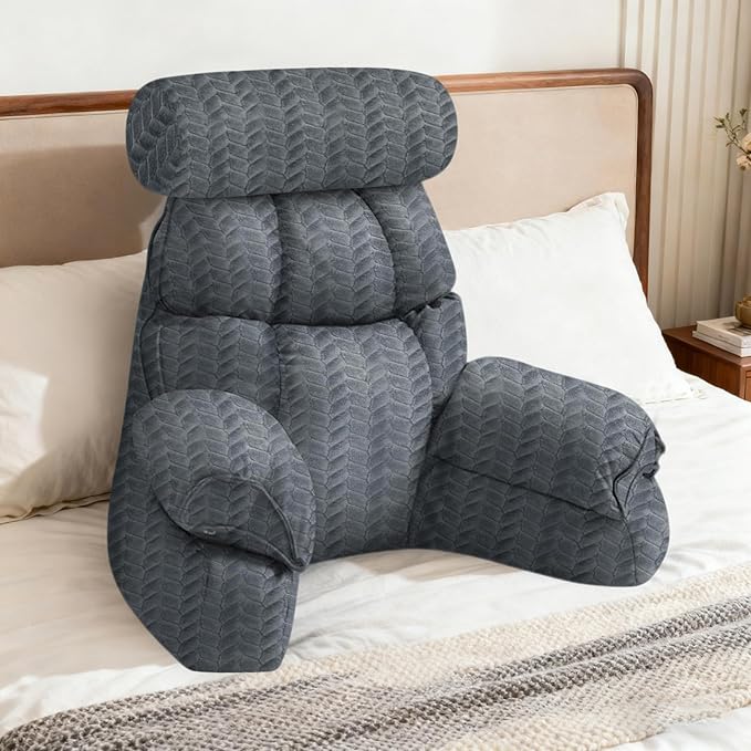 FXXUDVNIIN Back Pillow for Bed Sitting up – with 9.4" Armrests Bed Pillow for Sitting up,Inch Arms for Support, Ideal for Reading, Watching TV, Gaming, and Relaxing