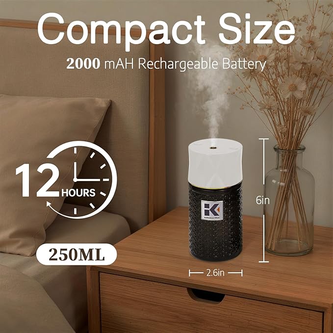 Ikeda Essential Oil Diffuser with Negative Ions, 250ml Glass Aromatherapy Diffuser with 10mL Lavender Essential Oil,3 Modes & 2000 mAH Battery Operated Car Diffuser with Night Light for Home