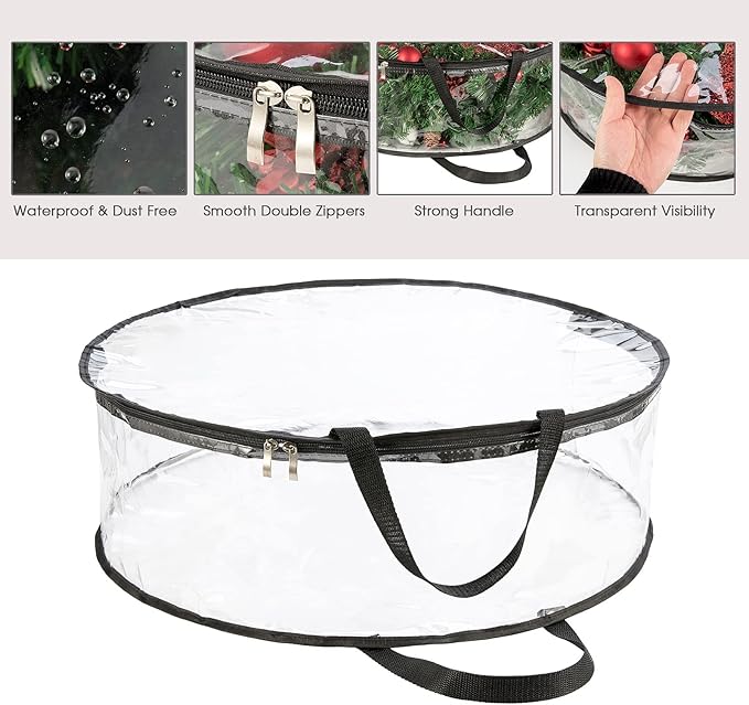 CINPIUK Clear Wreath Storage Bag 30 Inch, Christmas Container, Heavy Duty Protector With Handle for Holiday Seasonal Garland, 2Pcs