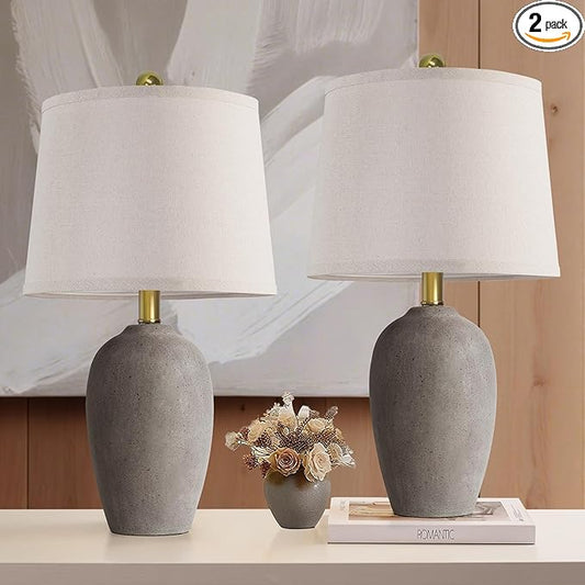 AIEAMPDO 21'' Set of 2 Farmhouse Ceramic Table Lamps for Living Room Bedroom, Nightstand Rustic Brown Desk Lamp for Bedside End Table Entryway, 2 LED Bulbs Included