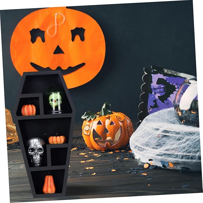 Spooky Coffin Shelf Gothic Decor Organizer for Candles Books Figurines Unique Halloween Storage Rack for Eerie Atmosphere Creepy Collectibles Novelty Decorative Display Shelf