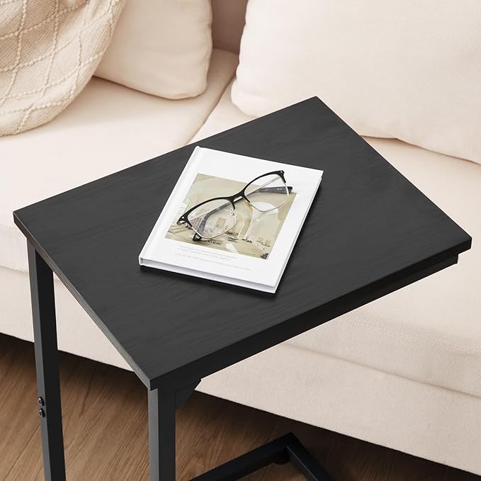 AMHANCIBLE C Shaped End Table, Couch Tables that Slide Under, TV Tray Snack Table for Sofa, Small Side Table for Couch, Small Space, Living Room, Black HET02CBK-1