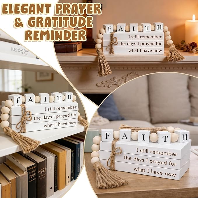 Farmhouse White Fake Decorative Books for Home Office Decor - Religion Christian Faith Aesthetic for Living Room, Console Table, Bookshelf, Tv Stand, Entryway,
