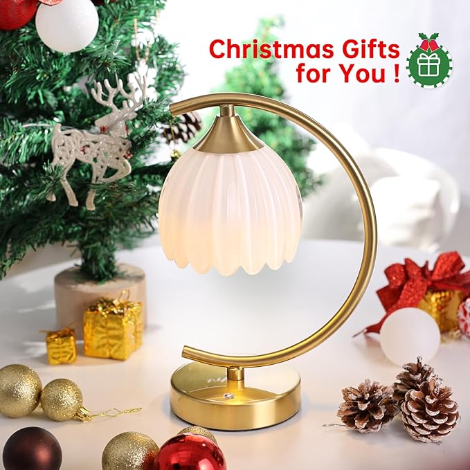 Shenmoyl Set of 2 Tulip Table Lamp, 5200mAh Cordless Touch Control Table Lamps with 3 Color Temps & Stepless Dimming, Rechargeable Battery Table Lamp for Living Room, Bedroom, Shelf (White Tulip)