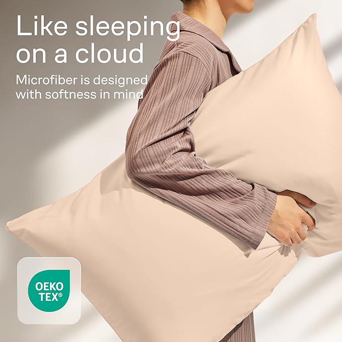 Ultra Soft Pillow Protectors with Zipper Standard Size - Set of 4 Breathable Pillow Covers - 100% Protection Against Stains, Dust & Dirt - Machine Washable (Cream)