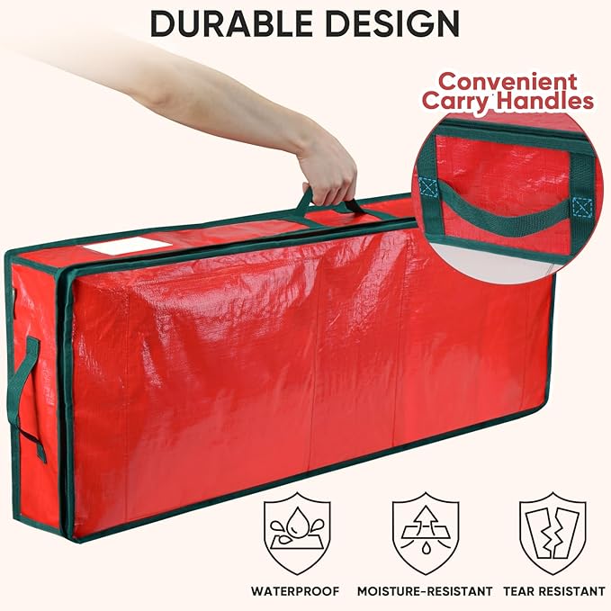 BALEINE Soft Christmas Wrapping Paper Storage Bag, 40" Durable PE Gift Wrap Storage Bag with Flexible Partitions and Pockets for Ribbon, Accessories (Red)