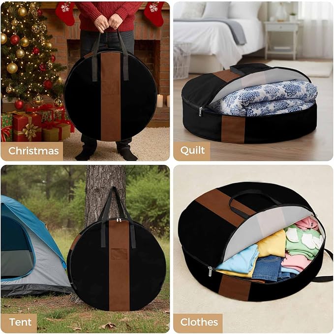 Storage Bag Brown Black Round Storage Totes Bins Closet Organizers with Zippers & Handle Boho Style Clothes Storage Container for Bedroom Dorm Space Saving Packing Supplies Moving Bags