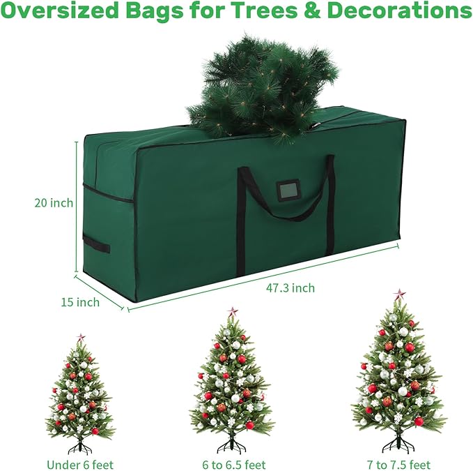 combocube Large Christmas Tree Storage Bag 7.5 ft, 600D Oxford Fabric Heavy Duty Christmas Tree Container, Waterproof Xmas Artificial Tree Storage Box with Reinforced Handles and Dual Zippers, Green