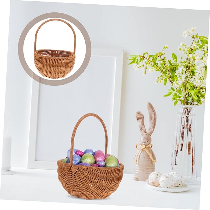 Luxshiny 4pcs Rectangular Mini Easter Basket Woven Storage Holder with Handle for Candy Cookies and Home Decoration for Boys and Girls and Friends Adds Natural Atmosphere
