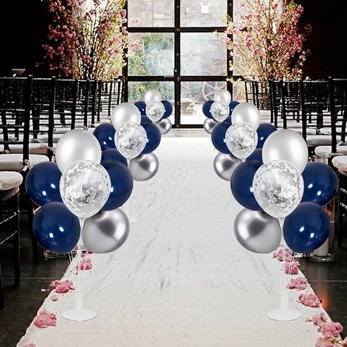 ZJDHPTY 4 Set Balloon Stand with Silver Navy Blue Balloons Centerpiece Table Decorations for Birthday Wedding Anniversary Retirement New Years Graduation Decorations Class of 2026