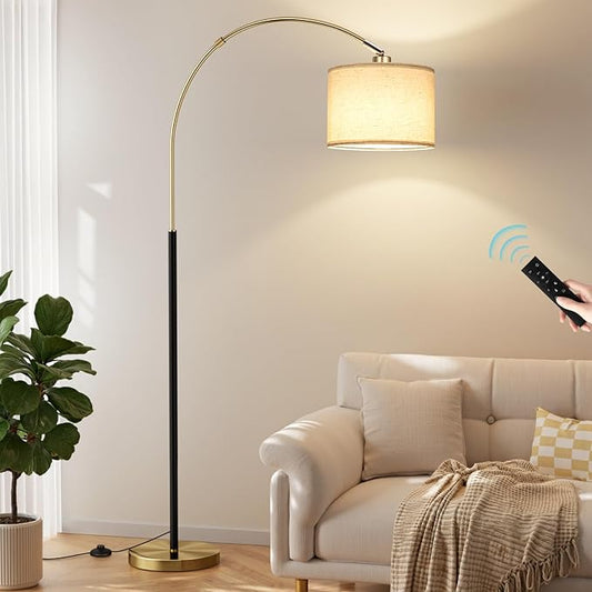 Ambimall Dimmable Arc Floor Lamp with Remote, Color Temperatures and Brightness Adjustable, Arched Floor Lamp with Rotating Head, Over Couch Arched Reading Light for Living Room (Black and Bronze)