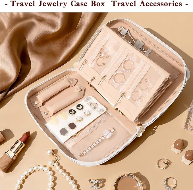 Travel Jewelry Case Organizer for Women, Jewelry Storage Book with Small Pouch, Travel Jewelry Bag Case for Traveling Necklace, Earrings, Rings, Bracelet Organizer