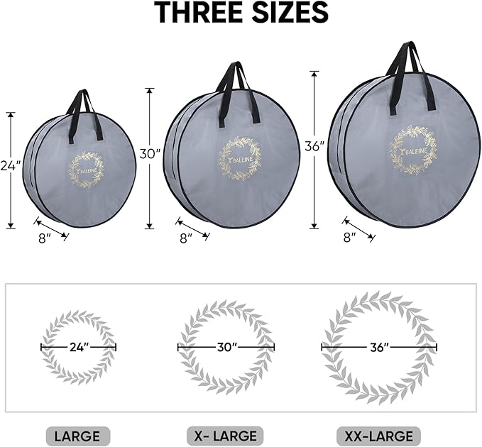 BALEINE 1 Pack Wreath Storage Container, Christmas Wreath Storage Bag with Reinforced Handle for Holiday Xmas (Green, 30"X8")