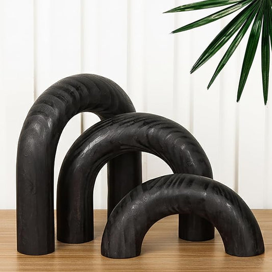 3Pcs Wooden Arches Decorative Object for Coffee Table Boho Shelf Decor Arch Design for japandi Home Aesthetic Shelf Neutral Home Accents (Black Stain)