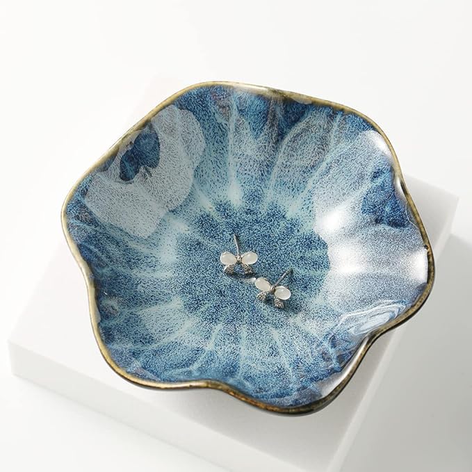 Mecaikru Jewelry Dish, Ceramic Trinket Tray, Small Ring Dish Holder, Key Bowl, Home Decoration for Friends Sisters Mother