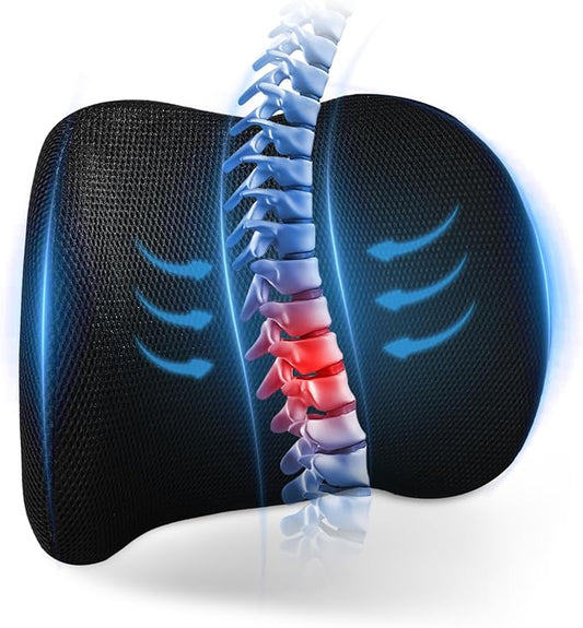 Lumbar Support Pillow for Car, Memory Foam Back Support Lumbar Pillow for Car, Gaming, Office Chair, Ergonomic for Lower Back Pain Relief, Softness Breathable Removable Mesh Cover, Black