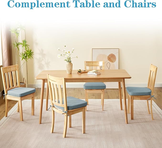 IASEAHK Chair Cushions for Dining Chairs Set of 6, Non Slip Kitchen Chair Pads, 17" x 16" x 2", Indoor Dining Chair Cushions with Ties, D-Shaped Seat Cushions for Kitchen Chairs, Light Blue