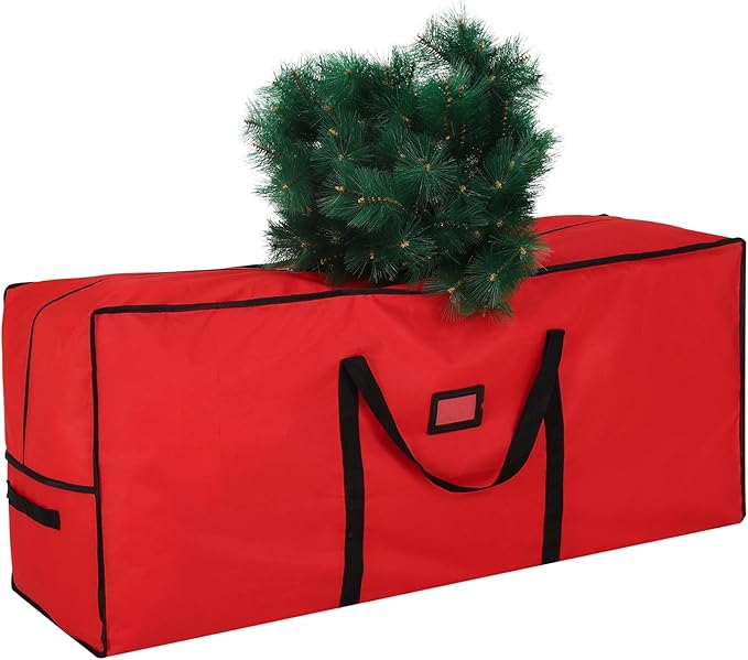 combocube Large Christmas Tree Storage Bag 7.5 ft, 600D Oxford Fabric Heavy Duty Christmas Tree Container, Waterproof Xmas Artificial Tree Storage Box with Reinforced Handles and Dual Zippers, Red