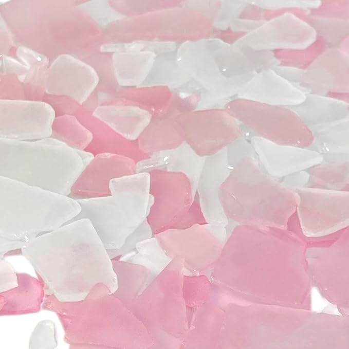 Tumbler Home Sea Glass for Crafts, Decor & Vase Filler, 25oz Frosted Pink & White Seaglass Pieces, Recycled Beach Glass in Bulk and Smooth Seaglass for DIY Art, Coastal Decor, and Jewelry Making