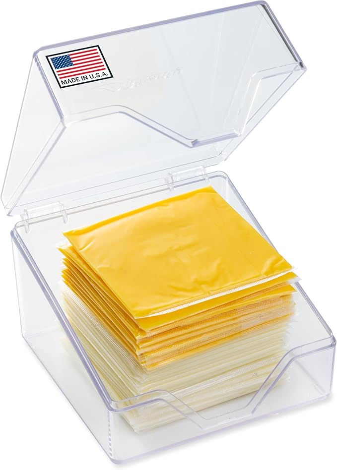 Pikanty American Sliced Cheese Holder | Airtight Storage Container for Fridge | Hinged Lid | Dishwasher Safe | Holds 24 Slices | Made in USA