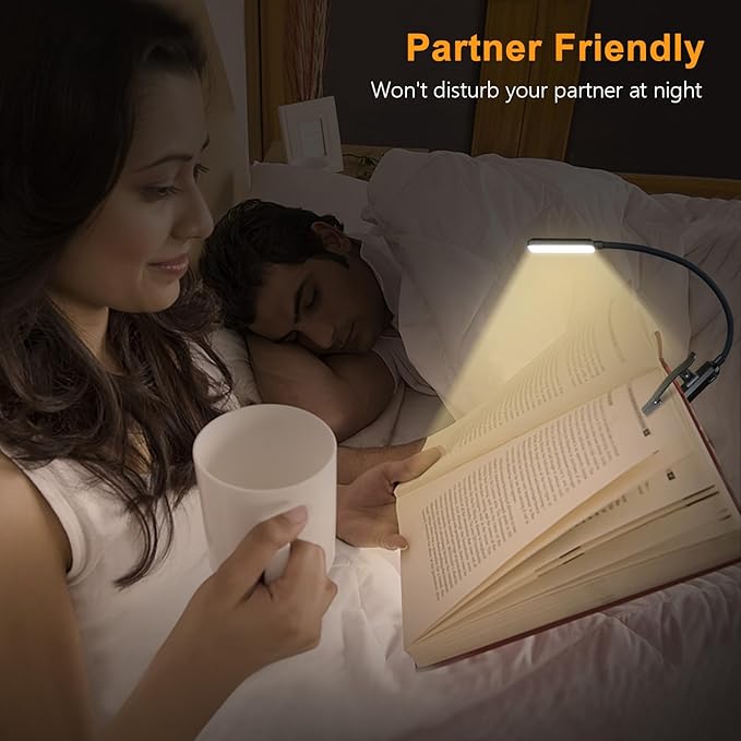 Gritin 2 Pack 9 LED Rechargeable Book Light for Reading in Bed -Eye Caring 3 Color Temperatures, Stepless Dimming Brightness, Small Lightweight Clip On Book Reading Light for Studying