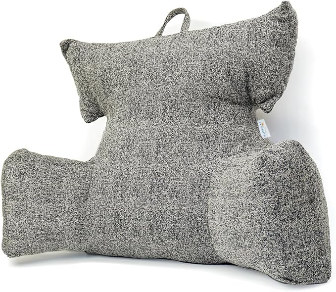 SUNSIDE Reading Pillow with Thickened Arm,Back Pillows for Sitting in Bed,Shredded Memory Foam Bed Rest Pillow with Side/Back Pocket,Backrest Cushion Suitable for Reading, Relaxing(Standard Grey)