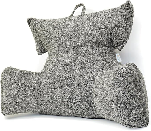 SUNSIDE Reading Pillow with Thickened Arm,Back Pillows for Sitting in Bed,Shredded Memory Foam Bed Rest Pillow with Side/Back Pocket,Backrest Cushion Suitable for Reading, Relaxing(Standard Grey)