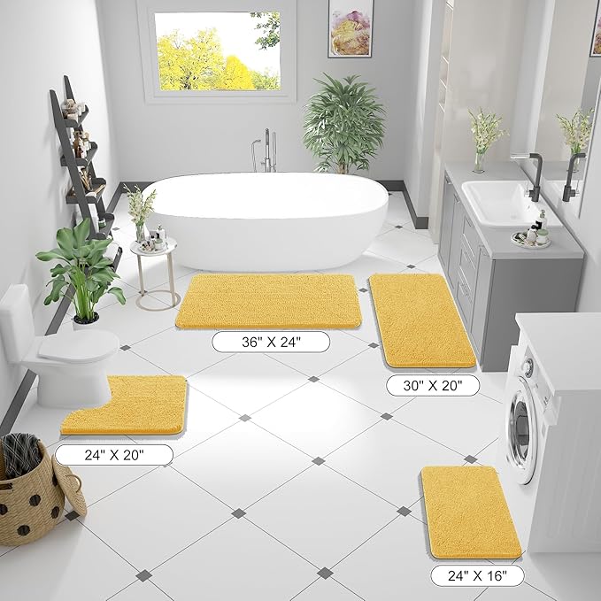 OLANLY Large Bathroom Rugs 70x46, Extra Soft Absorbent Chenille Bath Rugs, Rubber Backing Quick Dry, Machine Washable Bath Mats for Bathroom Floor, Tub and Shower, Home Decor Accessories, Yellow