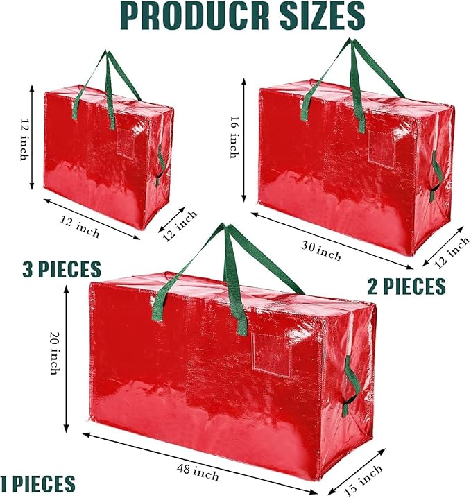 Shappy 6 Pcs Extra Large Storage Bags Jumbo Moving Bags Christmas Ornaments Container Heavy Duty Organizer Storage Bag with Zippers(Red,48 x 20",30 x 16",12 x 12")