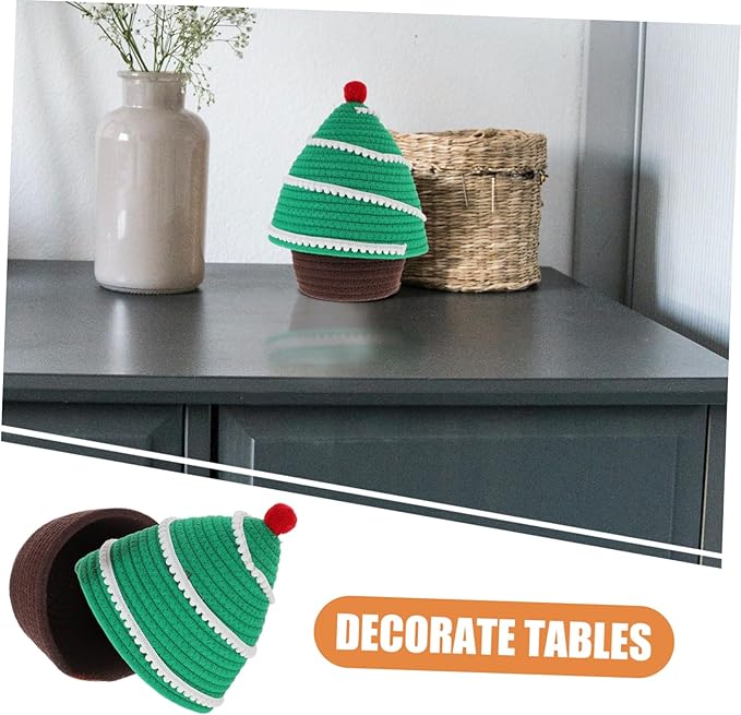 Unomor Christmas Tree Shaped Storage Basket Lid Decorative Desktop Organizer for Toys Snacks and Makeup Home Decor for Holiday Season