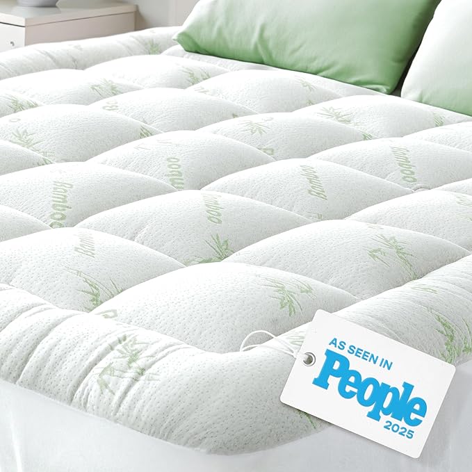 Niagara Ultra Soft Full Size Mattress Topper - Viscose Made from Bamboo Pillow Top Mattress Pad for Back Pain Relief - Naturally Cooling for Hot Sleepers, fits 6-18" Mattress, 600GSM, Green