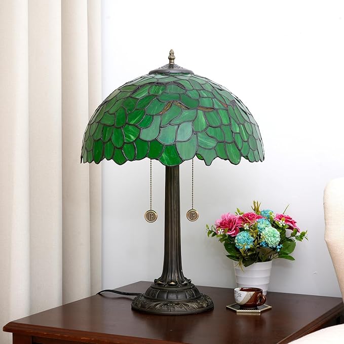 Tiffany Lamp Green Leaf Stained Glass Table Lamp 16X16X23 Inches Green Leaf Style Desk Reading Light Decor Beside Bedroom Living Room Home Festival Birthday Gift