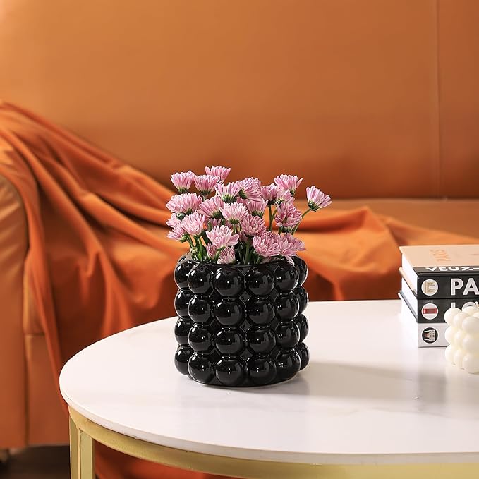 Bubble Vase, Black Ceramic Vase for Flowers, Boho Vases for Home Decor, Decorative Vases for Living Room, Office, Bathroom, Shelf, Fireplace, Farmhouse, Coffee Table, 5 Inches