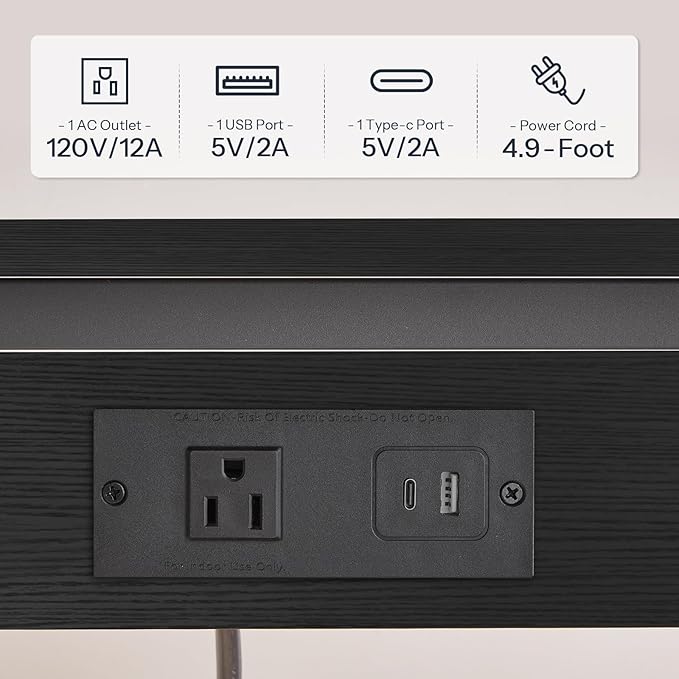 HOOBRO C-Shaped End Table with Charging Station, Adjustable Height Sofa Tray Side Table, Slide Under Couch Arm Table, Small C Side Table for Small Space in Living Room, Bedroom, Black BB71USF01