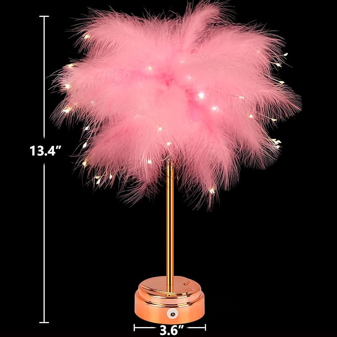 BDUSXYZ Pink Feather Lamp - LED Atmosphere Feather Night Lights Bedside Lamps for Mother, Girlfriend Home Girl Room Wedding Decoration