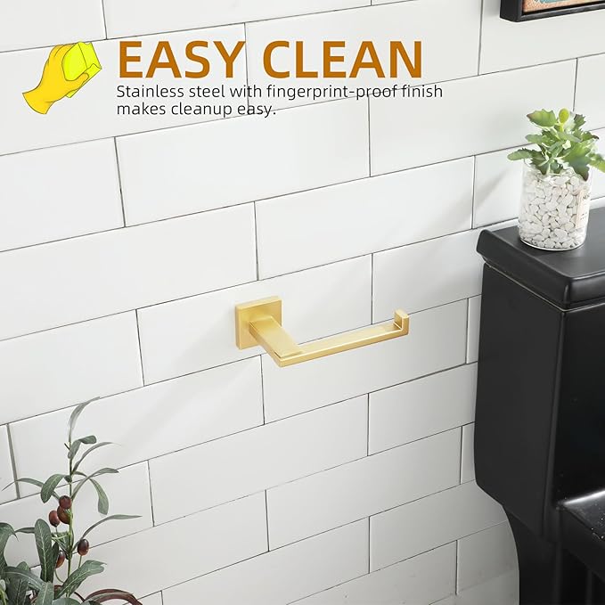 KOKOSIRI Toilet Paper Holder Gold Tissue Paper Dispenser for Kitchen Bathroom Washroom Toilet Roll Holder Stainless Steel, Wall Mounted B2006BG