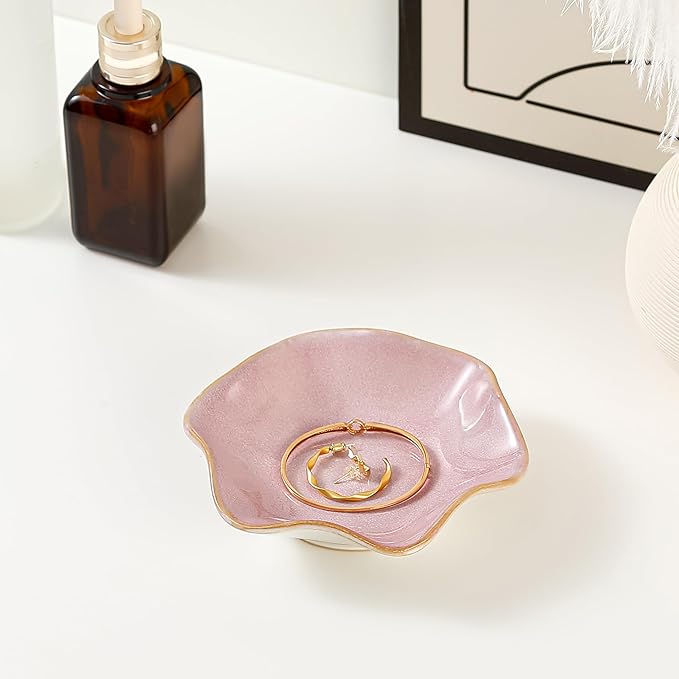 Binoster Ceramic Jewelry Dish,Ring Dish,Trinket Tray,Jewelry Tray,Key Bowl Pink Room Decor Bathroom Home Decor Gifts for Women Mom Sister Coworker Friend Bride(5.5 In Pink)