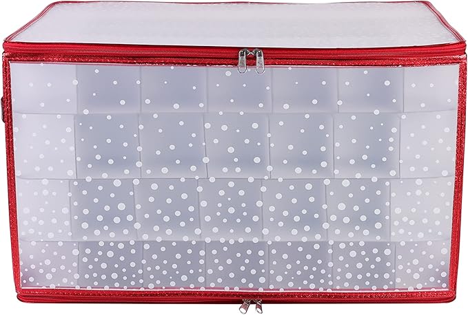 Simplify Organizer Container, Holds Total of 448 Amongst 4 Bags, 2.5” Slots, Durable, See Through for Easy Viewing ornament storage, 112 Count-4PK, Red (AZ-710011-4PK)