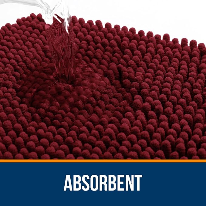 OLANLY Toilet Rugs U-Shaped 20x20, Extra Soft Absorbent Chenille Contour Bathroom Rugs for Toilet, Dry Quickly, Machine Washable, Non-Slip Bath Mat, Burgundy