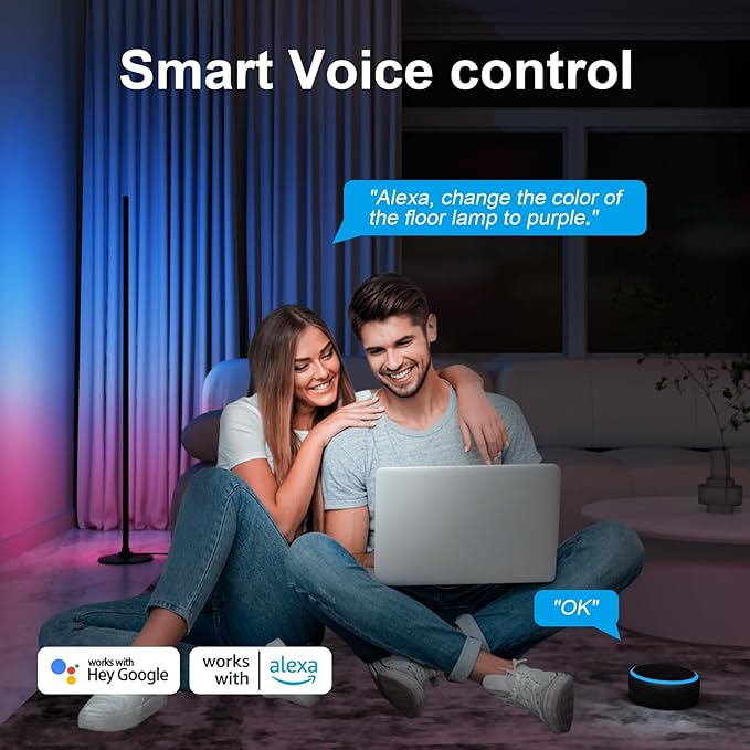 Lanmonlily Corner Floor Lamp, Smart RGB LED Corner Lamp with Alexa, Smart Modern Floor Lamp with Music Sync, Timer Setting, 16 Million Colors & 68+ Scene Modes for Living Room, Bedroom
