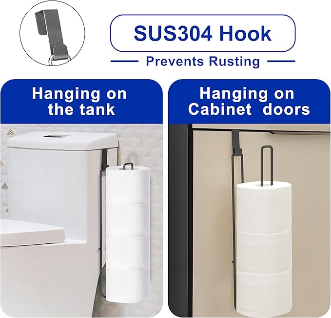 Black Toilet Paper Holder for 4 Rolls Tissue, Over The Tank Toilet Paper Holder, Stainless Steel Rustproof Toilet Paper Storage Wall Mount, for Rv, Bathroom Storage and Organization, 1 PC