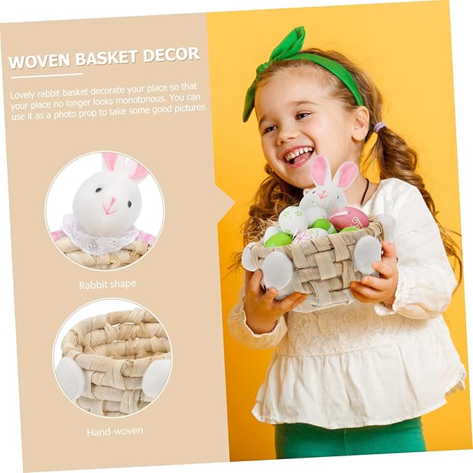 PRETYZOOM Easter Bunny Storage Basket Adorable Straw Woven Basket for Home Decor Random Color for Living Room Boys and Girls Room Garden and Easter Celebrations